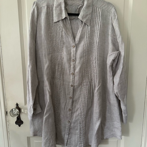 Yuvita Oversized Natural Linen Button-Up Shirt, L - Picture 1 of 9